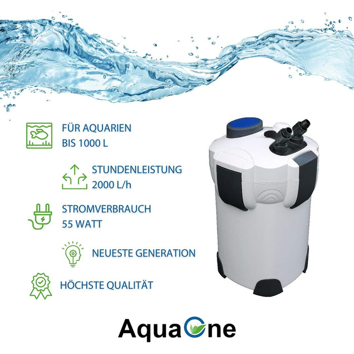 Зовнішній фільтр AquaOne HW-304A для акваріумів до 1000 л, 2000 л/год, з фільтруючими матеріалами, для прісної та морської води