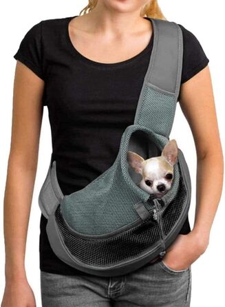 Тканинна переноска для собак та котів, сіра: зручна сумка-переноска для тварин, ідеальна для подорожей та прогулянок на вулиці. Підходить для маленьких собак та кошенят. Має регульований плечовий ремінь та сітчасте вікно для вентиляції.