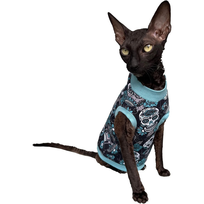 Футболка Kotomoda Sphynx з принтом черепа (синій, XS) для безшерстих котів