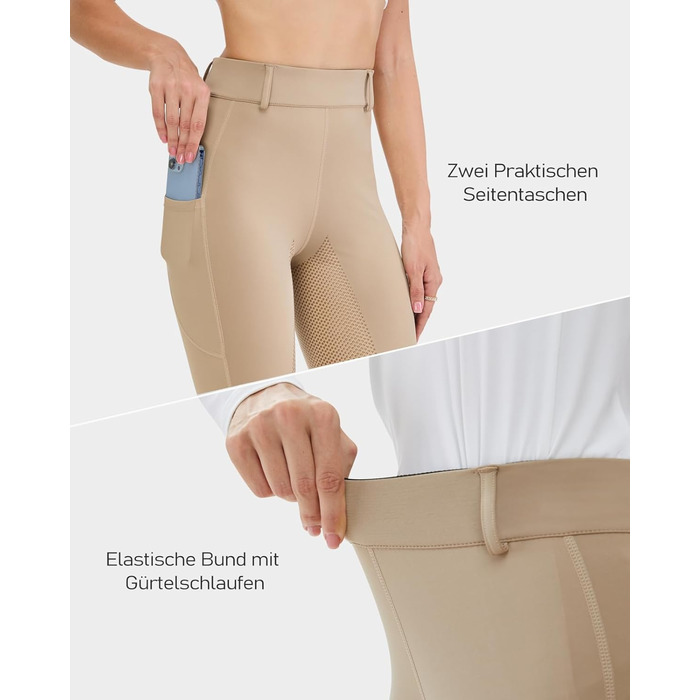 Легінси для верхової їзди жіночі HMILE з силіконовим вставками, висока талія, еластичні, з кишенею для телефону та петлями для ременя (Хакі, S)
