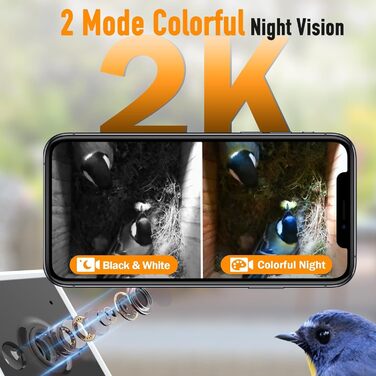 Будиночок для птахів з камерою 4MP HD, WiFi, водостійкий, нічне бачення, автоматичний запис, сповіщення в додатку, для спостереження за гніздуванням