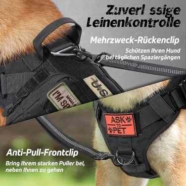 Шлейка для собак Rabbitgoo великих порід, без натягу, тактична з MOLLE, металеві пряжки, дихаюча, військова, чорна, L