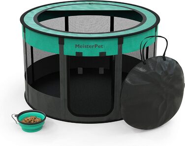 Вольєр для цуценят Meisterpet®: складаний, для собак, котів, кроликів - внутрішнє та зовнішнє використання. З сумкою та мискою в подарунок! (115 x 58 см)