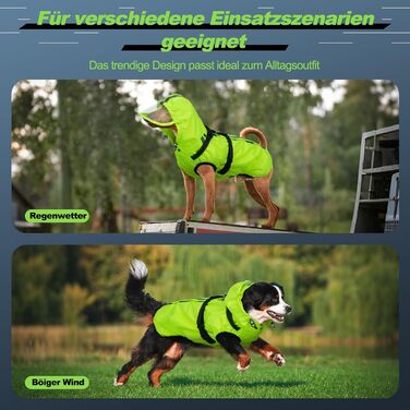 Водонепроникний дощовик для собак OUOBOB з відкидною капюшоном та світловідбиваючими смугами, H-подібне кріплення, розмір M, колір: Neon Green