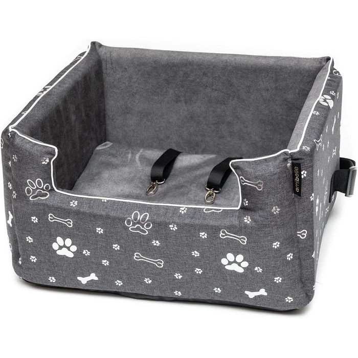 Автокрісло для собак Boutique Zoo | М'яке автокрісло для собак, котів та інших тварин | На заднє сидіння, пасажирське сидіння | Лежанка для собак, переноска для собак | Поліестер, штучна замша | Колір: Сірий | Розмір: M (47x40 см)