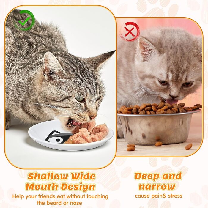 Набір мисок для котів на 6 місць - 6 мисок з кераміки та підставки, широкі миски для котів, що зменшують подразнення вусів, плоскі миски для кошенят та дрібних тварин