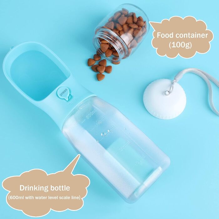 Поїлка для собак Zivacate 600 мл з контейнером для корму та пакетиками для відходів - блакитна