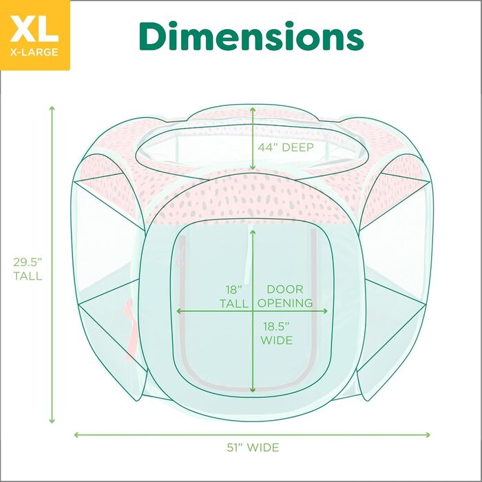 Furhaven Переносний вольєр для собак та котів, складаний ігровий майданчик/загон для дому та вулиці з блискавкою, зелений та рожевий, XL Зелений/Рожевий Extra Large
