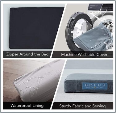 Ортопедичне лежанка для собак з гелевим шаром та пам'яті ефекту, водовідштовхувальне, для великих та малих собак, знімний чохол, блакитний (L)