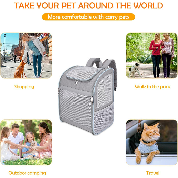 Рюкзак-переноска для собак та котів ALLSOPETS, сірий, з безпечним ременем та світловідбиваючими смугами