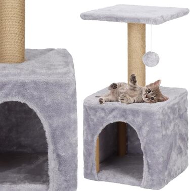 Кігтеточка SPRINGOS для котів з лежанкою, 245 см, сіра, регульована висота