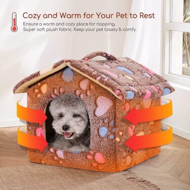 Будка для собак і котів Nobleza, зимостійка, 42x39x33 см, переносний лежак, знімний будиночок, коричнева, з матрацом