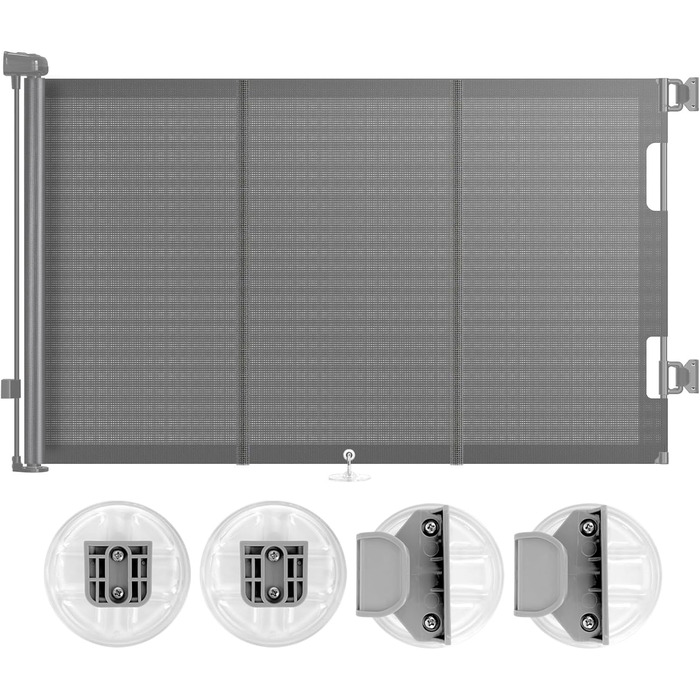 Захист для сходів з замком, висувний захист для дітей та собак, 150 см ширина, 83 см висота, автоматичне блокування (140см, сірий)
