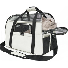 Транспортна сумка для котів та собак, дихаюча та складна, з регульованим плечовим ременем, знімний плюшевий матрац (Бежева, M)