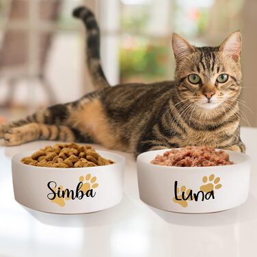 Керамічний подвійний миска з іменем для собак та котів 'Дві маленькі лапки' - персоналізований набір мисок з/без підставки | Миска для собак, годівниця, миска для їжі | Годівниця (2x 500 мл)