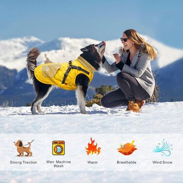 Теплий зимовий одяг для собак Mosucoirl: водонепроникний, світловідбиваючий, для малих, середніх та великих собак, жовтий L