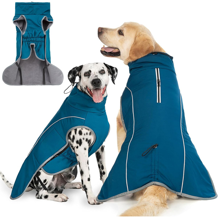 Теплий непромокальний зимовий пуловер для собак - флісова куртка з блискавкою, відбивачі, для прогулянок (M, блакитний)