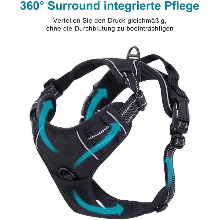 Шлейка для собак Funkeen Anti-Pull, для маленьких, середніх та великих собак. М'яка, дихаюча, регульована, чорна (чорний, S)