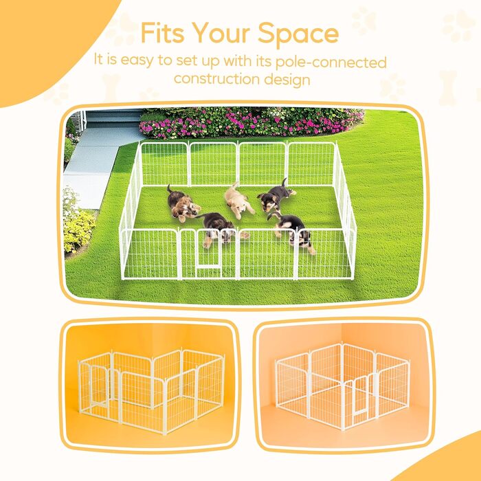 Клітка для собак HealSmart, 61 см, 8 панелей, міцна металева, портативна, для дому та вулиці, кемпінгу, двору, автодому, огорожа, приватність, тераса, білий колір
