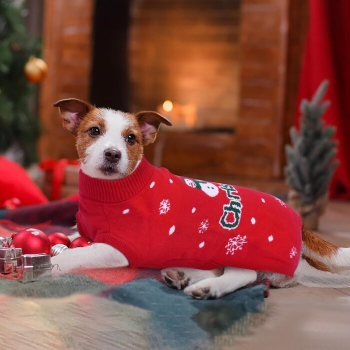 Святковий пуловер для маленьких собак – теплий, м'який, без рукавів, з принтом сніговика, для прогулянок, червоний, розмір M, Getaway Solids