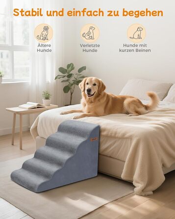 Сходинки для собак 5-ступеневі, 60 см - для дивана та високого ліжка, з антиковзким покриттям, підходять для маленьких тварин та котів з артритом