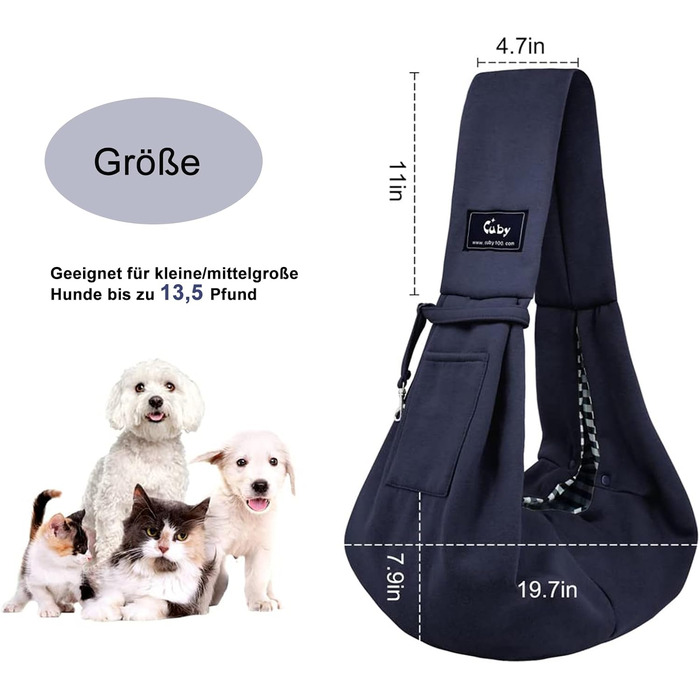 Слінг для собак та котів CUBY - переноска для маленьких тварин, сіра, з підставкою для ніг