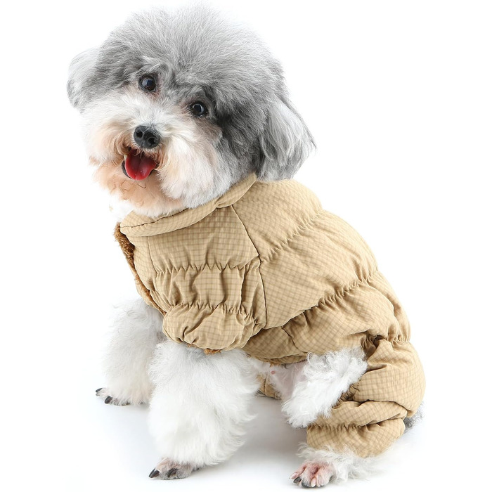 Зимовий теплий костюм-комбінезон для собак, тепла підкладка фліс, водонепроникний, для маленьких порід (йоркширський тер'єр, чихуахуа), зелений (L, хакі)