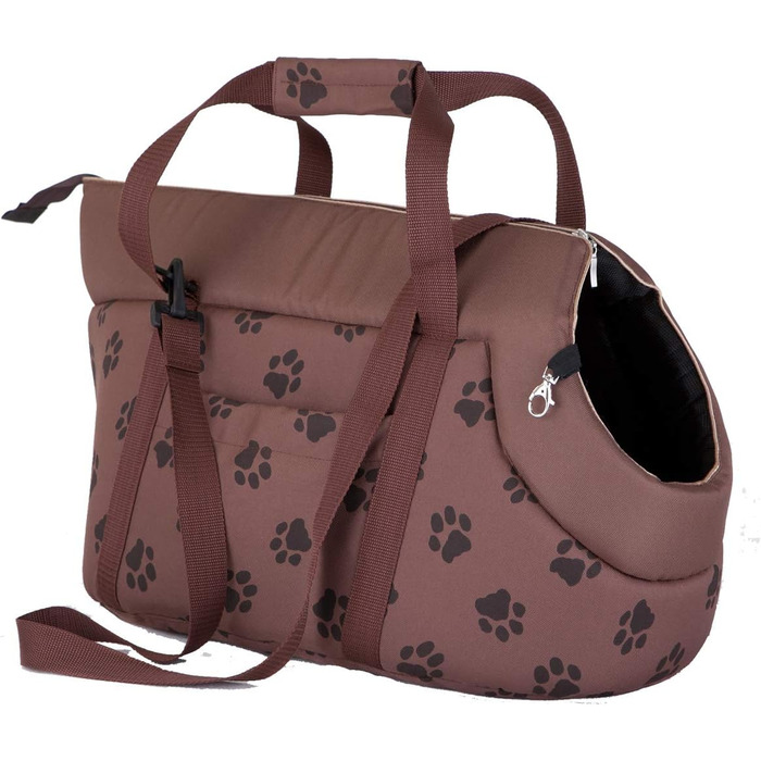 Транспортна сумка для собак та котів, переноска для тварин, сумка-переноска (бежева з принтом лапок)