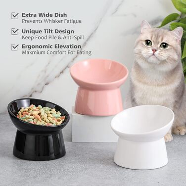 Котло propositions для котів з кераміки, піднятий годівниця, 15° нахил, 280 мл, білий, великий - для запобігання зригування