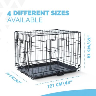 Клітка для собак XXL 122 см, металева, з 2 дверима, пластикова основа, чорна, для дресирування цуценят, переносна