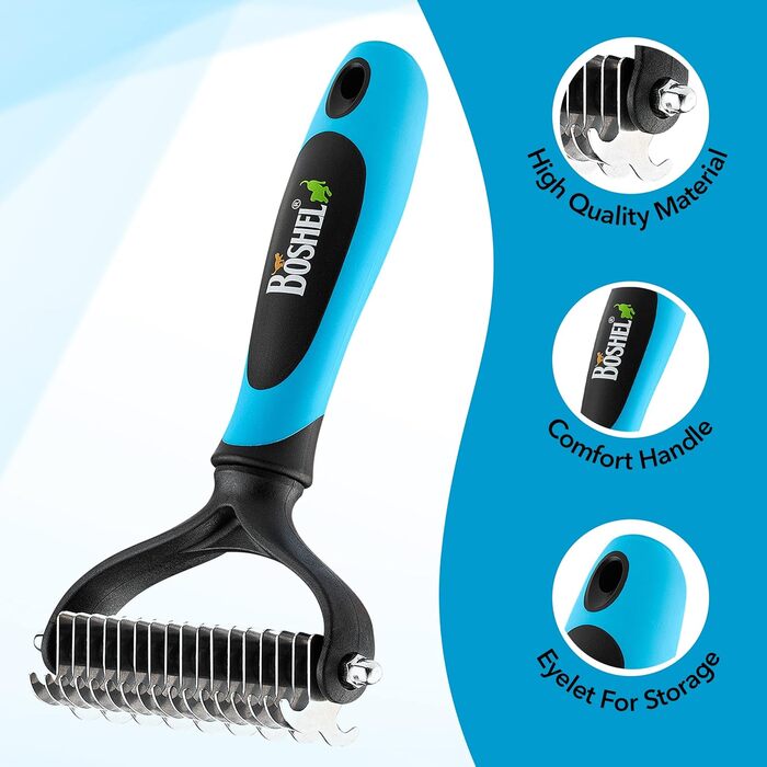 Гребінець для собак BOSHEL – двосторонній, з нержавіючою сталлю, для догляду за підшерстям, з антиковзним силіконовим ручним, для собак