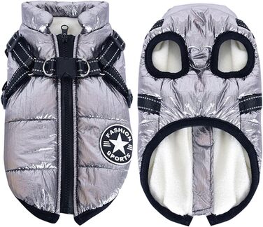 2-в-1 теплий зимовий одяг для собак, куртка-жилет для маленьких собак, розмір S (1.3-2.6 кг), сріблястий