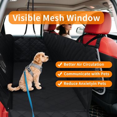 Захист для заднього сидіння автомобіля для собак, водовідштовхувальний, неслизький, з боковинами та оглядовим вікном, 137 x 147 см