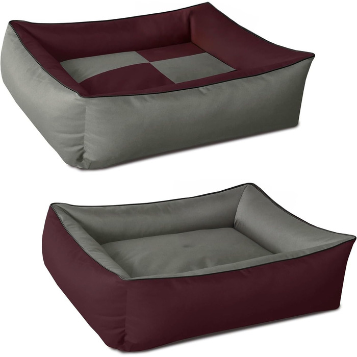 Ліжко для собак BedDog MAX Quattro 2в1 XL з бортиками, велике, зносостійкий кордур, пране, диван для собак, для дому та вулиці, бордо-сірий
