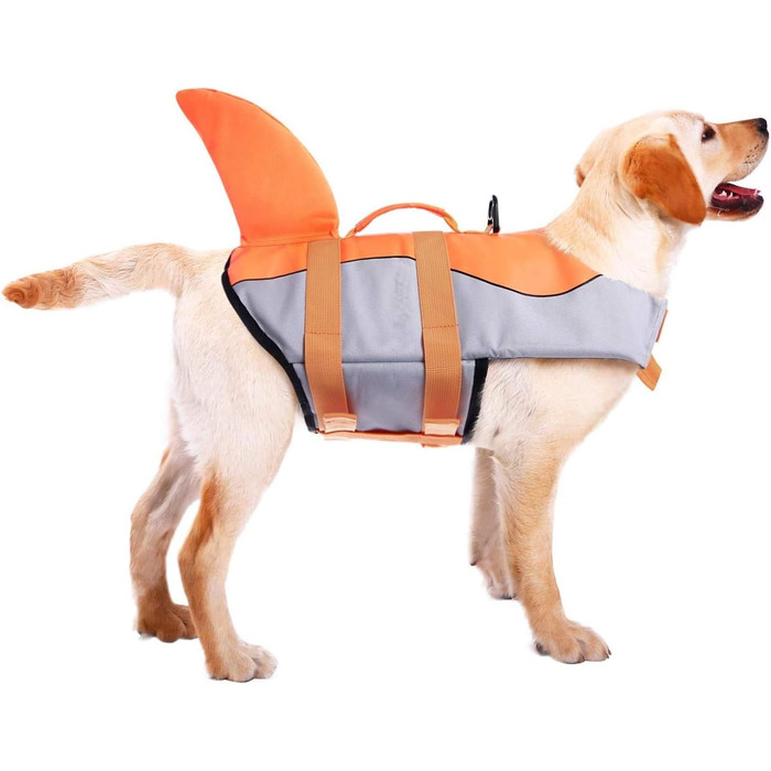 Спасальний жилет для собак CITÉTOILE у вигляді акули, оранжевий, розмір M (набір 1)