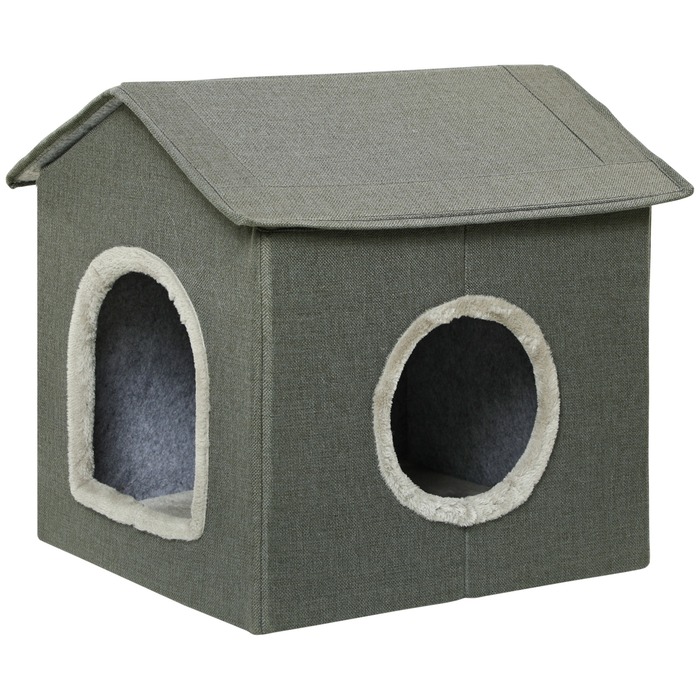 PawHut Cat Cave House у формі з подушкою, яку можна мити, затишна печера для обіймів для котів з двома дверима, 39 x 43.5 x 40.5 см, сірий