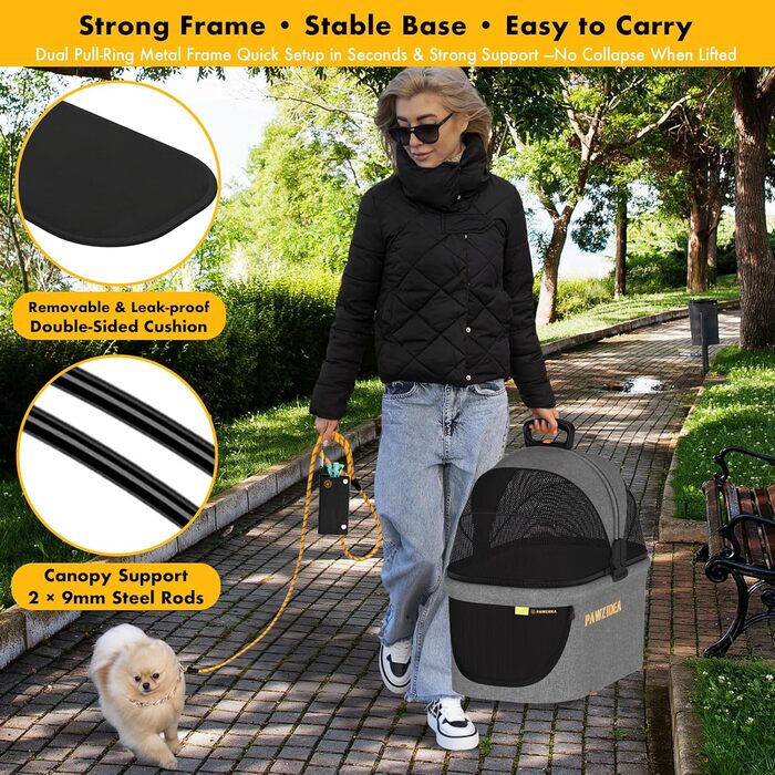 Автокрісло для тварин PAWZIDEA - сіре, до 15 кг, знімні та миючі подушки