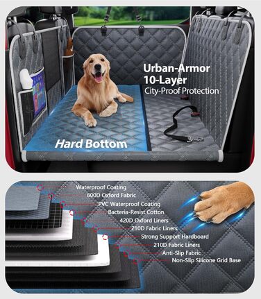 Захисний чохол на сидіння для собак PetGenie, військовий захист 10 шарів, безпека 12 точок, водонепроникна підстилка з твердим дном для SUV