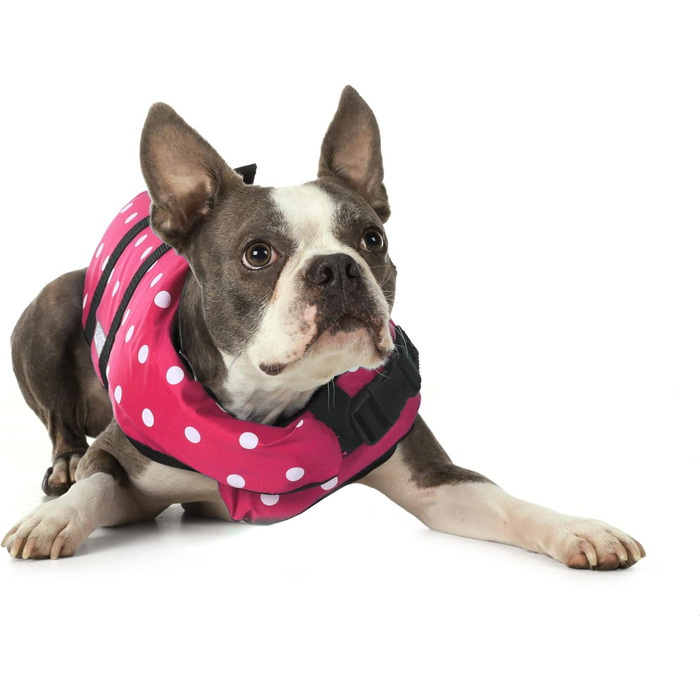 Світшот для собак Seachoice 86260 - рятувальний жилет для собак, регульований, з ручкою, розмір XXS, до 2,7 кг (рожевий у горошок)