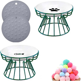 Набір мисок для котів з піднятою платформою, запобігає болю в шиї, широкі миски, анти-блювотні, з неслизьким килимком (зелені)