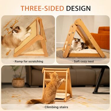 Кігтеточка для котів CheerPals з сизалю - трикутна, складана, з масиву бука, велика 51x36x45 см