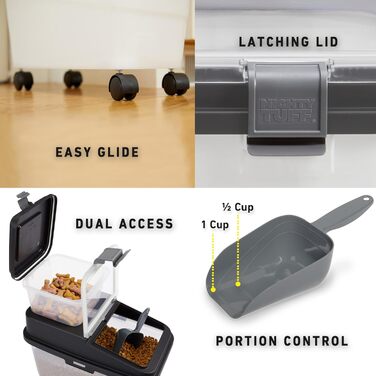 Набір контейнерів для зберігання корму для собак Mighty Tuff 3 шт., до 16,3 кг + контейнер для ласощів 2,3 кг та лопатка, BPA-free, на колесах