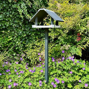Сучасна годівниця для птахів GARTENETAGE з підставкою 2-в-1 із соснового дерева, металевий дах, стійка до погодних умов, для саду та балкона, легке очищення