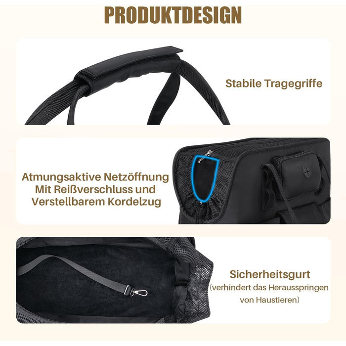 Транспортна сумка для собак та котів Eyein - чорна, до 5,5 кг, з кишенями та страхувальним ремінцем