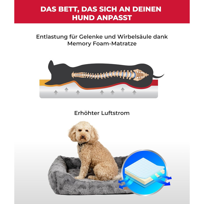 Ортопедичне ліжко для собак Deluxe Exklusiv M (70x90 см) з Memory Foam та антиковзаючою основою. Легко миється, колір антрацит, виготовлено в Німеччині