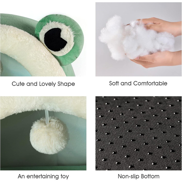 Кішечка-печера Jiupety для котів, ліжко-печера для котів, велика (45x43x37 см), будиночок для котів з неслизьким дном, кошик для котів з знімним, машинним пранням, зелений, великий, зелений жаб