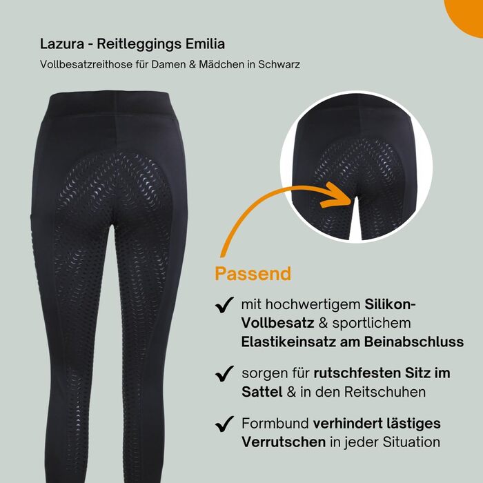 Лазура - Ріддінгінси для жінок та дівчаток Емілія | Повний силіконовий покрив | Ріддінгінси з двома кишенями для телефону | Доступні у п'яти кольорах | Розміри 116-176 та 34-46 (116, Чорний)