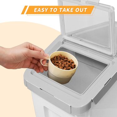 Контейнер для корму для тварин, контейнер для корму для собак зі шкребком, стекується, 10 кг, контейнер з кришкою, сірий, розмір L