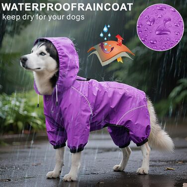 Водонепроникний дощовик для собак Idepet, дощова куртка для собак, захист від вітру та води, з капюшоном, зелений (M, Lila)