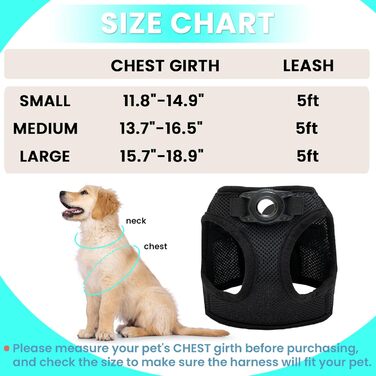Шлейка для собак з кріпленням для Airtag, для маленьких собак, цуценят, котів, без натягування, шлейка та світловідбиваючий поводок, комплект для прогулянок, тренувань, подорожей, догляду за шерстю, Чорний, SMALL (обхват грудей 30-38 см)